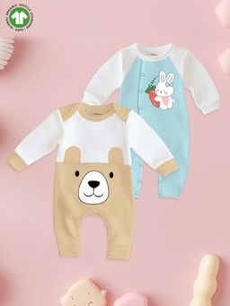 Kidbea - Bunny & Bear Print Organic Cotton Baby Rompers (Pack of 2)