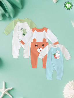 Kidbea - Dinosaur Bear & Bunny Print Organic Cotton Baby Rompers (Pack of 3)