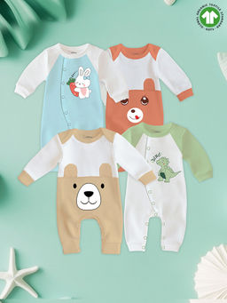 Kidbea - Dinosaur Bunny & Bear Print Organic Cotton Baby Rompers (Pack of 4)