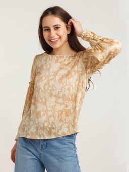Zink London - Women Beige Flora Full Sleeve Top