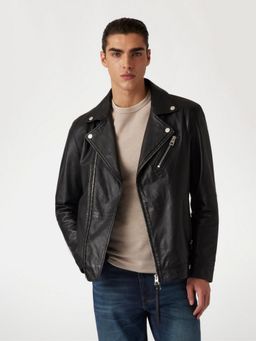 Guess - Black Leather Full Sleeves Jacket
