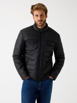 Guess - Black Polyurethane Full Sleeves Jacket