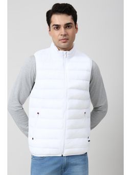 Peter England - White Polyester Sleeveless Jacket