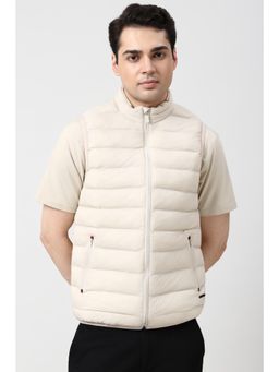 Peter England - Beige Nylon Sleeveless Jacket
