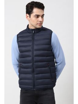 Peter England - Navy Blue Polyester Sleeveless Jacket