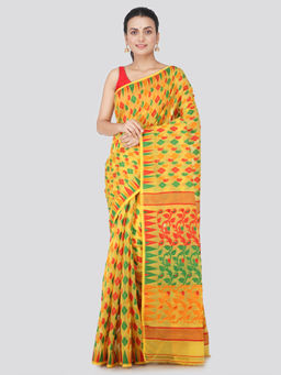 PinkLoom - Womens Soft Cotton Jamdani Saree without Blouse -Yellow