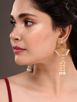 Saraf RS Jewellery - Gold Plated Pearl Beaded Chandelier Earrings