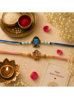 REENISAA - Bal Krishna Kids Designer Rakhi with Blue Bead Accents