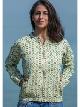 Okhai - Melancholy' Pure Cotton Hand Block Printed Mirror Work Bomber Jacket