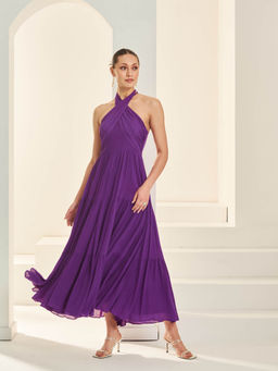 By The Bay - Purple Halter Neck Maxi Dress