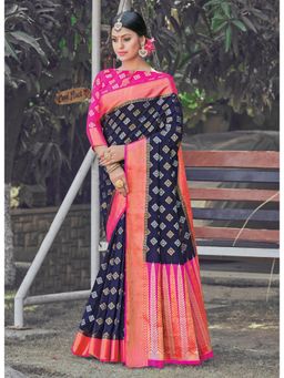 Sangam Prints - Navy Blue Silk Woven Work Traditional Saree with Unstitched Blouse