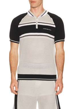Casablanca - Metallic Mesh Stripe Zip Polo