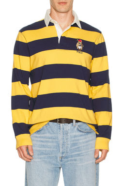 POLO RALPH LAUREN - Long Sleeve Jersey Knit Novelty Polo Society Bear Rugby TShirt