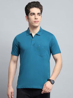 Monte Carlo - Mens Solid Teal Collar Neck Half Sleeve Polo T-Shirt