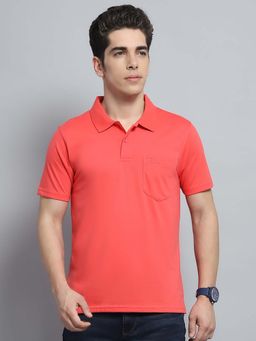 Monte Carlo - Mens Solid Red Collar Neck Half Sleeve Polo T-Shirt