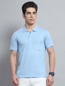 Monte Carlo - Mens Solid Sky Blue Collar Neck Half Sleeve Polo T-Shirt