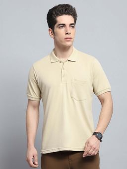 Monte Carlo - Mens Solid Beige Collar Neck Half Sleeve Polo T-Shirt
