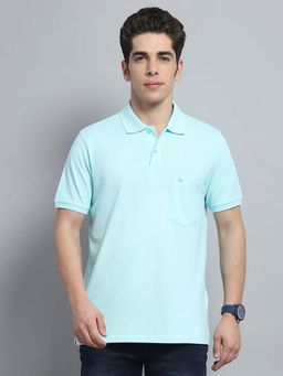 Monte Carlo - Mens Solid Light Blue Collar Neck Half Sleeve Polo T-Shirt