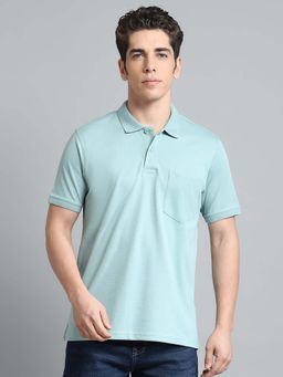 Monte Carlo - Mens Solid Aqua Collar Neck Half Sleeve Polo T-Shirt
