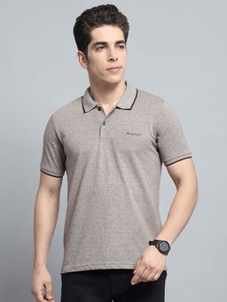 Monte Carlo - Mens Solid Beige Collar Neck Half Sleeve Polo T-Shirt