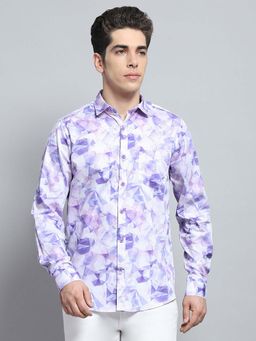 Monte Carlo - Mens Printed Purple Collar Neck Full Sleeve Shirt
