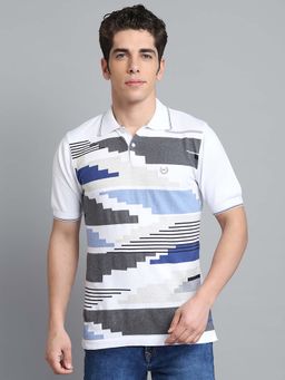 Monte Carlo - Mens Printed White Collar Neck Half Sleeve Polo T-Shirt