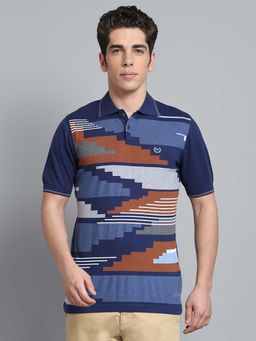 Monte Carlo - Mens Printed Navy Blue Collar Neck Half Sleeve Polo T-Shirt