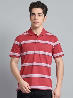 Monte Carlo - Mens Striped Rust Collar Neck Half Sleeve Polo T-Shirt
