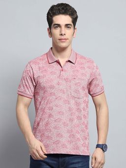 Monte Carlo - Mens Floral Magenta Collar Neck Half Sleeve Polo T-Shirt