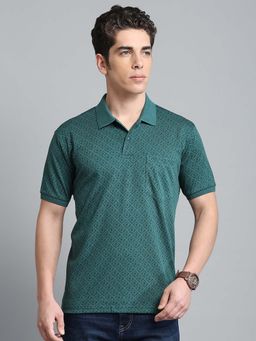 Monte Carlo - Mens Printed Green Collar Neck Half Sleeve Polo T-Shirt