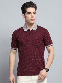 Monte Carlo - Mens Printed Wine Collar Neck Half Sleeve Polo T-Shirt