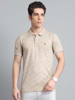 Monte Carlo - Mens Floral Beige Collar Neck Half Sleeve Polo T-Shirt