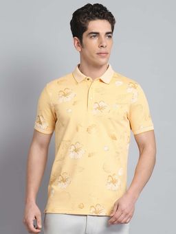 Monte Carlo - Mens Floral Yellow Collar Neck Half Sleeve Polo T-Shirt