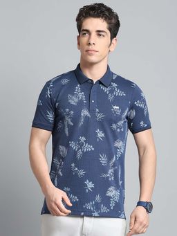 Monte Carlo - Mens Floral Blue Collar Neck Half Sleeve Polo T-Shirt