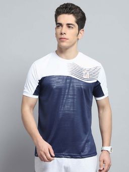 Monte Carlo - Mens Printed Navy Blue Round Neck Half Sleeve T-Shirt