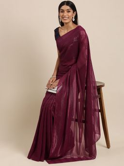 Akhilam - Womens Georgette Purple Solid Celebrity Saree with Unstitched Blouse