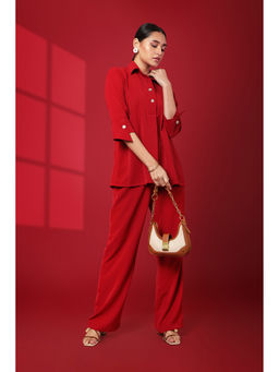 TAMISKA BY NARENDRA KUMAR - Rouge Solid Crimson Tailored Top