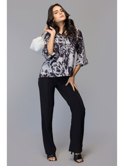 TAMISKA BY NARENDRA KUMAR - Monochrome Rose Pleated Top