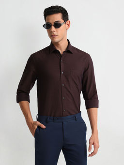 Arrow - Wine Horizontal Stripe Manhattan Slim Fit Shirt