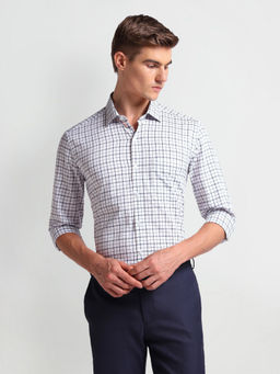 Arrow - White Manhattan Slim Fit Checks Shirt