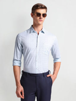 Arrow - Blue Windowpane Checks Pure Cotton Shirt