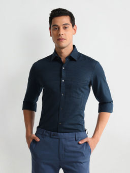 Arrow - Navy Blue Dobby Manhattan Slim Fit Shirt