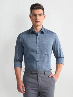 Arrow - Blue Manhattan Slim Fit Windowpane Checks Shirt