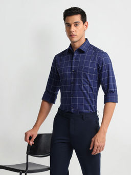 Arrow - Blue Manhattan Slim Fit Windowpane Checks Shirt