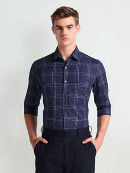 Arrow - Navy Blue Outline Checks Cotton Twill Shirt