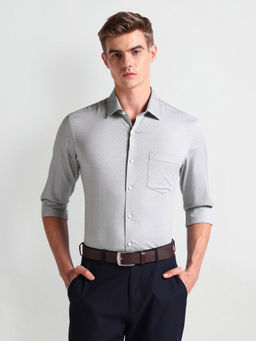 Arrow - Grey Horizontal Stripe Herringbone Shirt
