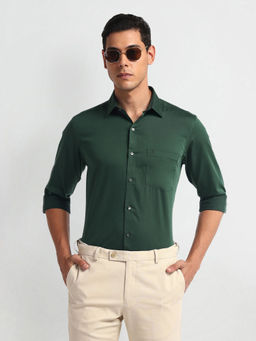 Arrow - Green Pure Cotton Solid Auto Press Shirt