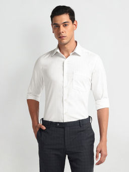 Arrow - White & Black Stripe Vertical Stripe Auto Press Shirt