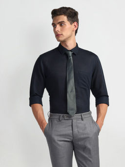 Arrow - Navy Blue Solid Linen Cotton Shirt