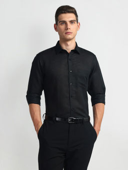 Arrow - Black Solid Linen Cotton Shirt